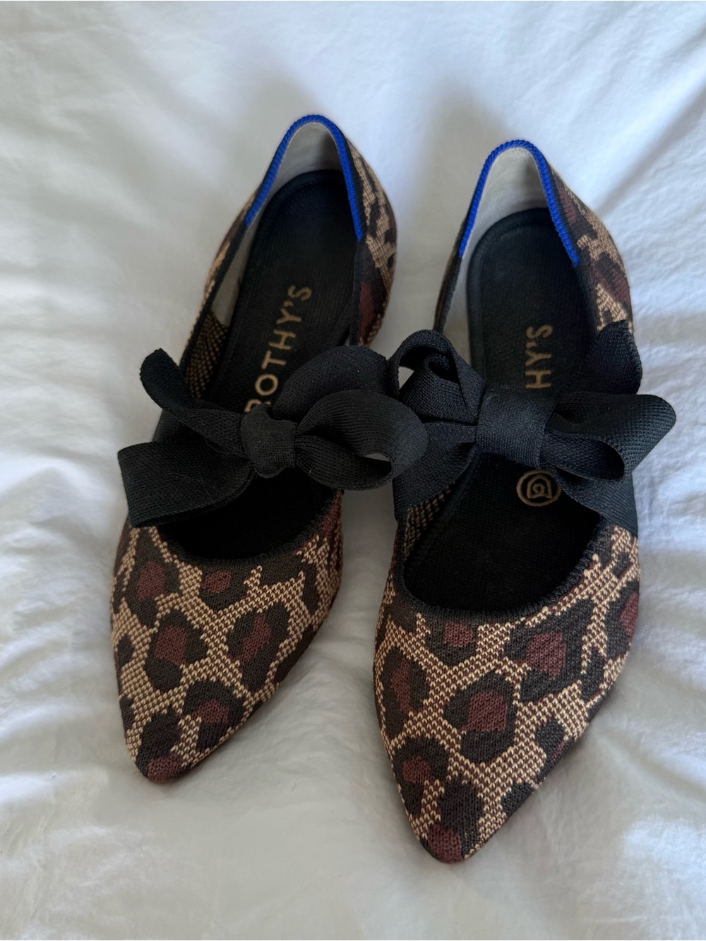 Rothy's Leopard Pointed Toe Mary Jane Ballet Flats with Bow - Brown - Picture 3 of 5